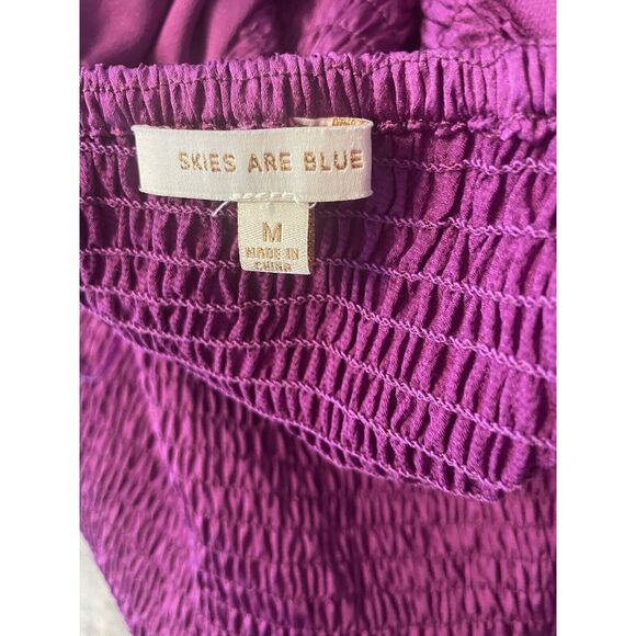 Skies Are Blue Purple Puff Sleeves Ruffle Trim Size M Dress Women's Stretchy‎ - Picture 3 of 4